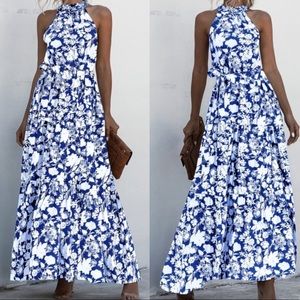 Boho floral halter maxi dress Blue and White only
